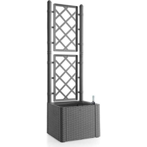 STEFANPLAST - Bac a fleur deluxe - carre avec treillis stone gris -  43x43xh142cm