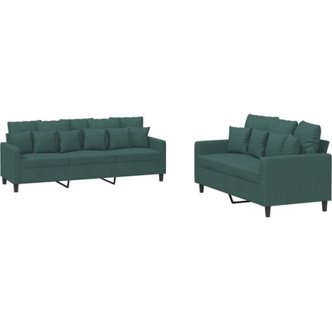 vidaXL Set di Divani 2 pz con Cuscini Verde scuro in Velluto (1/5)