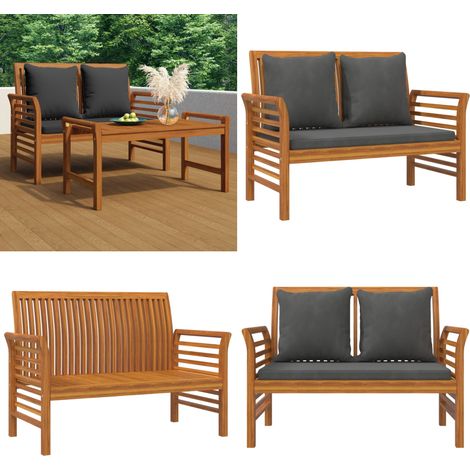 Sofabank mit Dunkelgrauen Kissen Massivholz Akazie - Gartensofa - Holzsofa (1/5)