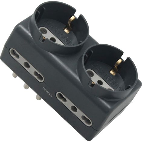 Electraline 71067 Adattatore Per Spina Tedesca, Multipresa 6 Posti 2 Schuko + 4 Bivalenti 10/16A, Grigio Scuro (1/4)