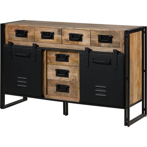 Sideboard Mango 150x45x90 natur klar lackiert / Metall schwarz BLACKBURN 110 (1/4)