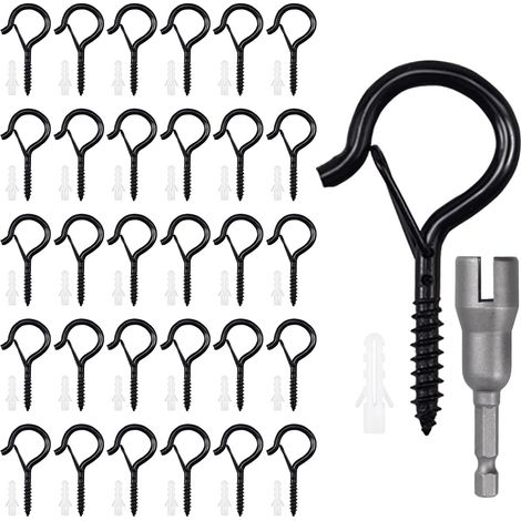 Lot de 30 Crochets à Visser avec Sécurité,Crochet Inox à Visser, Crochets à Visser Noirs, pour Suspendre des Paniers de Plantes, des Décorations de Noël, des Carillons éoliens (1/5)