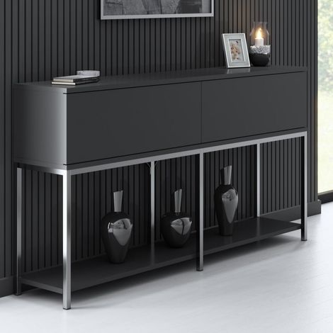 Modern Sideboard Anthrazit Lord 150x30x80 - Silberner Rahmen -