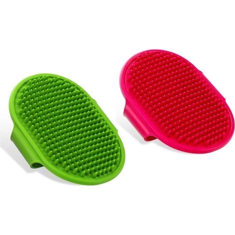 Lot de 2 brosses en silicone pour les soins des animaux, sangle ajustable pour le bain et le massage des chiens, éponge en caoutchouc double face pour chiots et (1/4)