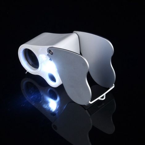 Loupe d'observation à double lentille 30x/60x avec éclairage LED pour bijoux et miroirs