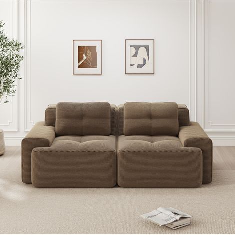 Sofá modular 204/104/69 cm en pana marrón, profundo y muy cómodo (1/5)