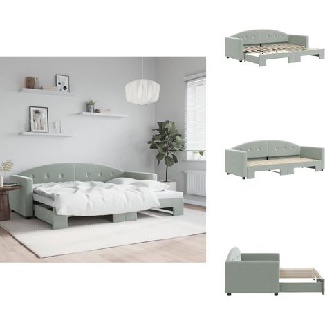 Tagesbett Ausziehbar Hellgrau 80x200 cm Samt - Ausziehbares Tagesbett - Ausziehbare Tagesbetten - Schlafbett - Gästebett (1/5)