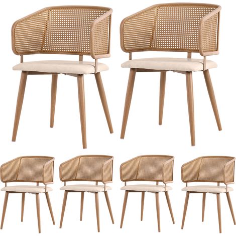 Lot de 6 chaises à manger,dossier rotin,coussin PU,confortables respirantes,style moderne pour restaurants et cafés. (1/5)