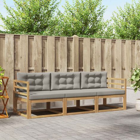 vidaXL Outdoor-Sofagarnitur 3 pcs Weiß und Hellgrau Polyester (1/5)