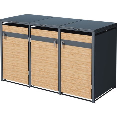 ML-Design Copribidone per Spazzatura per 3 Cestini 240L 200x80x116,3 cm Antracite Aspetto Larice Acciaio Copribidone per Spazzatura Resistente alle Intemperie Copri Bidone 3 Porte Contenitore Rifiuti (1/5)