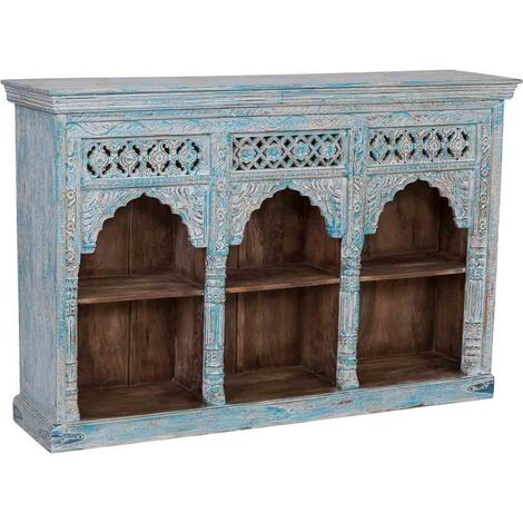 Aparador de madera azul acabado artesanal 160x40x107cm (1/5)