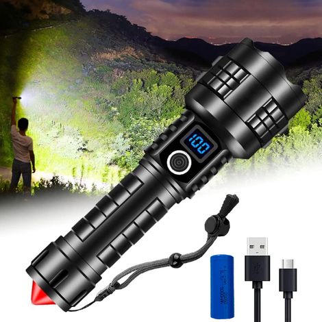 Lampe de poche rechargeable haute luminosité, 3000 lumens, LED tactique ultra-brillante. Parfaite pour camping, urgences, usage quotidien. (1/5)