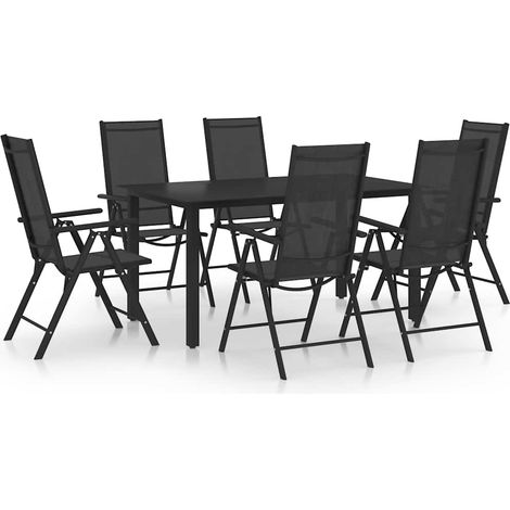 Ensemble repas de jardin 7 pièces en aluminium noir, table 150 x 90 cm et 6 chaises - PANGIVO (1/5)