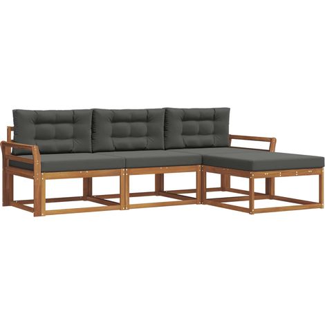 Set di divani da esterno con cuscino 4 pz Salotto da Giardino Naturale e Antracite (1/5)