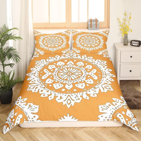 Parure de lit Boho Mandala avec housse de couette de 135 x 200 cm, motif mandala, orange exotique, pour chambre à coucher, pour enfants, garçons et filles, style bohémien (1/5)
