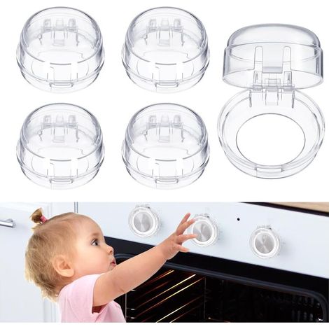 Lot de 5 caches de sécurité pour boutons de cuisinière à gaz, taille universelle, amovibles et adhésifs, pour la sécurité des enfants (blanc) (1/5)