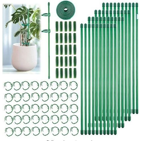 Pflanzenstützset für Kletterpflanzen, 40 Stützen, 40 Befestigungsclips, 20 Verbindungsrohre, 1 Rolle Klebeband, für Tomaten und Gurken