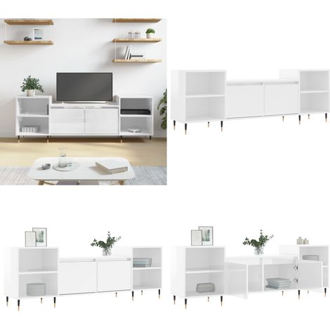 Mobile Porta TV Bianco Lucido 160x35x55 cm in Legno Multistrato - TV Stand - Mobile in Legno