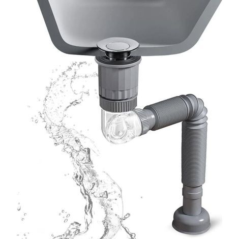 Ensemble de bonde pour évier de cuisine, ensemble de bonde universel pour lavabo de salle de bain avec bonde escamotable anti-odeurs et anti-fuites, raccord de tuyau d'évacuation flexible, évacuation (1/4)