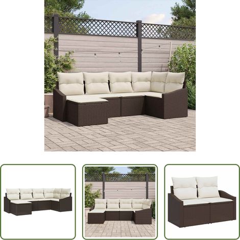 Terrassensofa - Garten Essgruppe mit Kissen mit Speicher 6 pcs Braun und Creme (1/5)