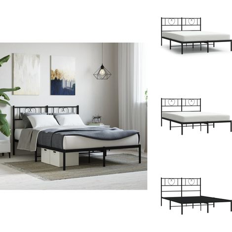 Cadre de lit métal sans matelas avec tête de lit noir 120x200cm - Cadre De Lit - Lit Double - Lit Metal - Lit Avec Têtedé Lit - Sommier (1/5)