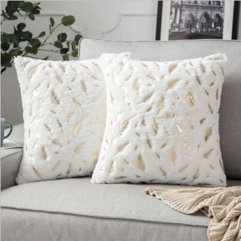 2er-Set 45x45cm Weiß, Kissenbezüge mit Feder-Silberblatt-Muster Druck, Dekokissenbezug für Sofa, Schlafzimmer, Wohnzimmer, Weich, Bequem, Langlebig, Baby
