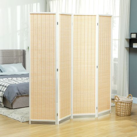 Biombo/separador de ambientes plegable de madera, 4 paneles, 180 x 180 cm, madera natural.
