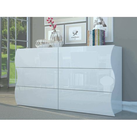 Cassettiera - 6 Cassetti Apertura Scorrevole, Bianco Lucido, -, 155.1x40x81.5h cm Brownsweg (1/4)