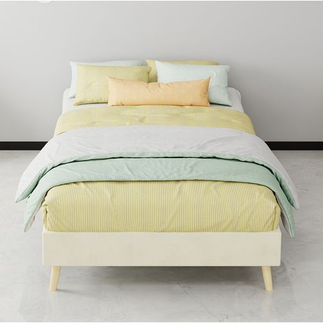 Estructura de cama, 90x200 cm, estilo moderno, color beige, tela y metal (1/5)