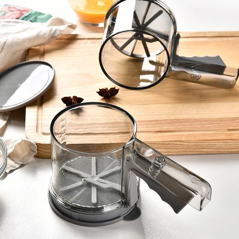 Tamis à Farine Semi-Automatique Double Maille en Acier Inoxydable 304 - Tamis à Sucre Glace, avec Matériau PP, Design Transparent, Idéal pour la Pâtisserie, Gâteaux et Plus