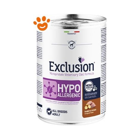 Exclusion Dog Diet Hypoallergenic Coniglio e Patate - Lattina 200 Gr - Cibo Secco Cani