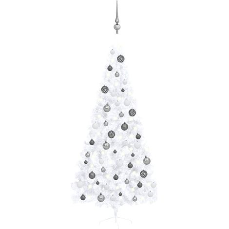 Medio árbol de Navidad con luces y bolas blanco 120 cm vidaXL (1/5)