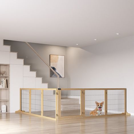 Haustiergitter Absperrgitter für Hunde, Kiefernholz, klappbar 432 x 36 x 70c m, Natur