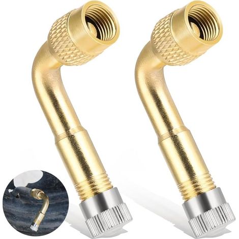 2 Pièces Extensions de Valve 90 degrés, Adaptateur de Valve en Cuivre, Adaptateur Valve Pneu Raccord Prolongateur Coudee, pour Voiture, Moto, Vélo, Scooter (1/5)