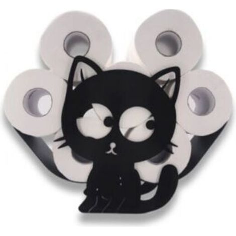 (Noir) Support de Rouleau de Papier Toilette Porte-Papier en métal Stockage de Papier en Forme de Chaton pour Salle de Bain