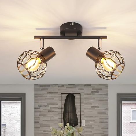 ZMH Spot Plafond LED 2 Éclairages Luminaire Noir E14 Métal 350° Pivotable Lampe Cuisine Projecteur Plafond Couloir Plafonnier Sans Ampoule (1/5)