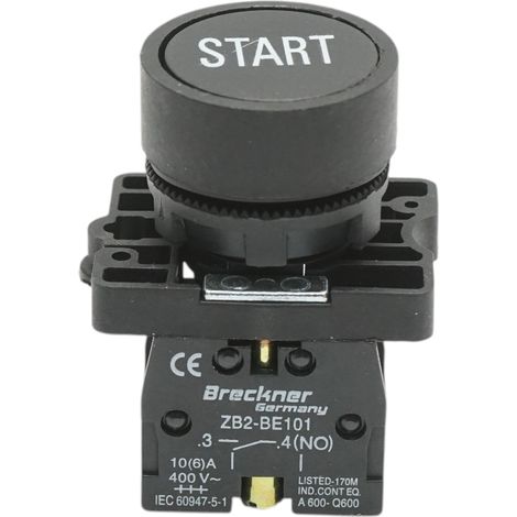 Pulsante di comando START nero con ritorno 1NO, 400V/10A, LAY5 Breckner Germany (1/5)