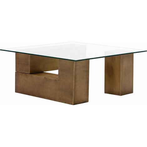 Table basse carrée en verre et métal - Laiton vieilli (1/5)