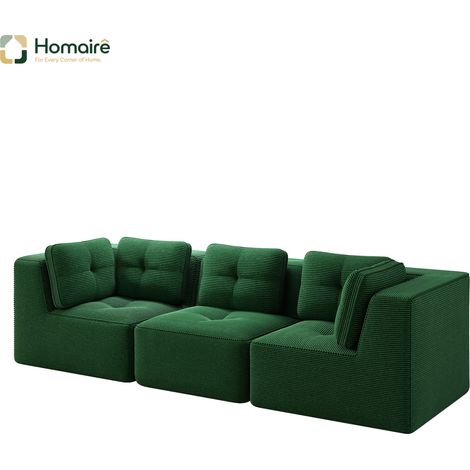 Canapé modulable en velours côtelé vert avec accoudoirs 297 x 104 x 69 cm HOMAIRE (1/5)