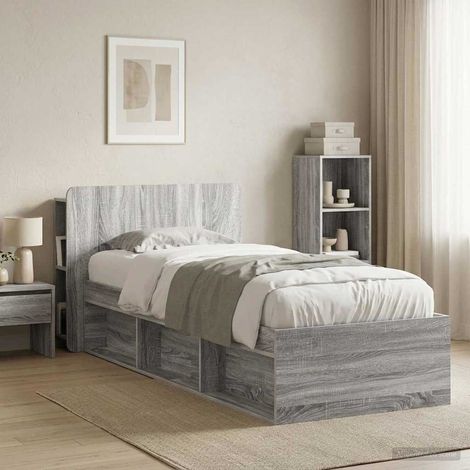 Tête de lit avec rangement, bois d’ingénierie, gris Sonoma, 119,5 x 18,5 x 80 cm - PANGIVO (1/5)