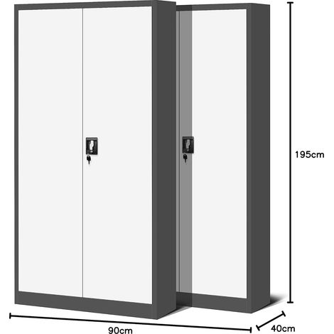 2er Set Aktenschrank C001H Büroschrank Metallschrank Stahlschrank Werkzeugschrank Stahlblech Pulverbeschichtet Flügeltürschrank Abschließbar 195 cm x 90 cm x 40 cm (anthrazit/weiß)