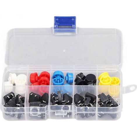 25-teiliges Set runder Takt-Taster 12x12x7,3 mm, 4-polig, SMD-Bauteil, mit Kappe