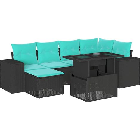 7-teiliges Gartensofa-Set mit Kissen, schwarzes Polyrattan vidaXL (1/5)