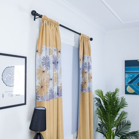 Rideaux décoratifs en polyester à motif chrysanthème imprimé pour salon et chambre, jaune (1/5)
