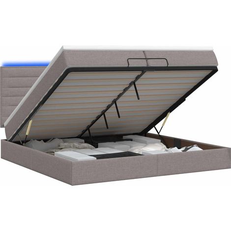 Lit coffre avec matelas et LED Taupe 200 x 200 cm Tissu vidaXL (1/5)