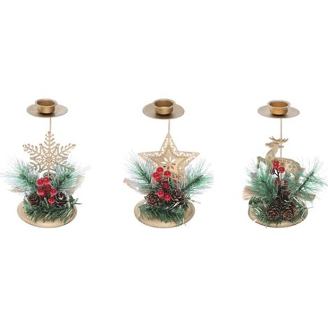 Xmas Candle Holder with Pinecone Decor Gold Iron Strong Load Bearing Xmas Candle Base for Window Ornament (1/5)