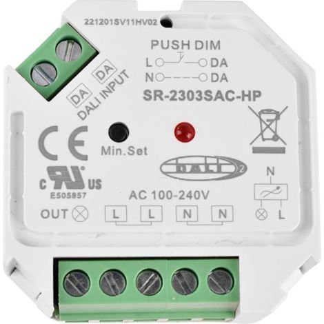 Variateur DALI et PUSH 400W – 1 canal – Gradation de 0 à 100% – Compatible interrupteurs universels 8V-230V – Installation facile dans boîtier 86x86mm – Sunricher