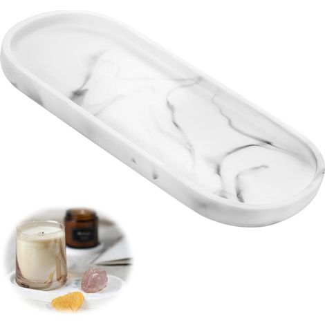 Dekorative ovale Marmorschale – 25 × 11 cm – WC/Badezimmer – Kerzen/Seife/Aufbewahrung – mineralische Eleganz