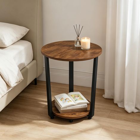 Console ronde avec 2 étagères, en brun, Ø50x53cm (1/4)