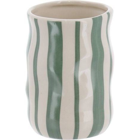 Bicchiere gres a righe 350 ml - verde salvia - Tendance (1/2)